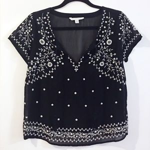 American Eagle Black Boho Embroidered Blouse